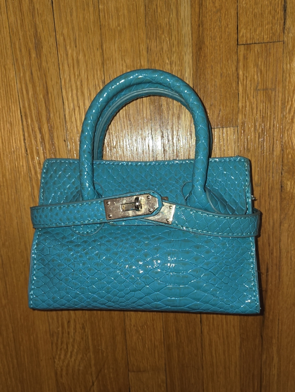 Teal Croc-Embossed Top-Handle Women’s Bag